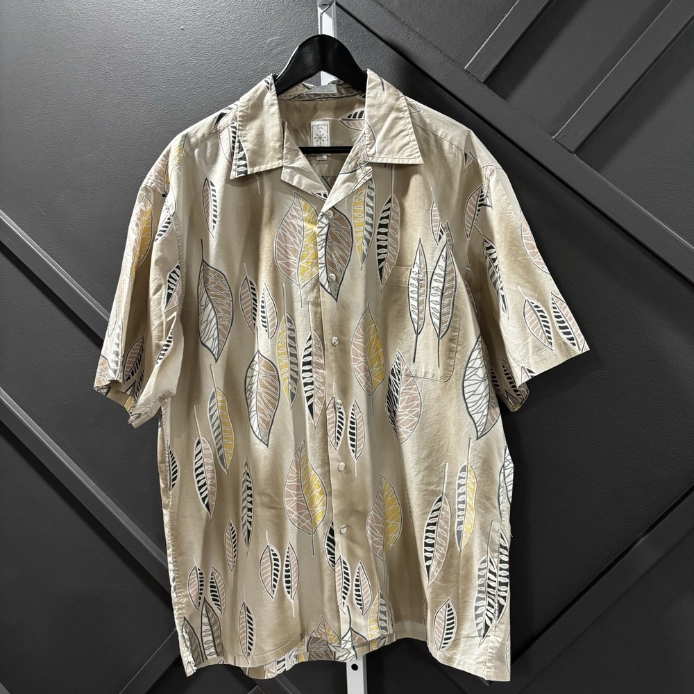 Burma Bibas Hawaiian Shirt Mens Size L Leaf Print Camp Button Up Retro